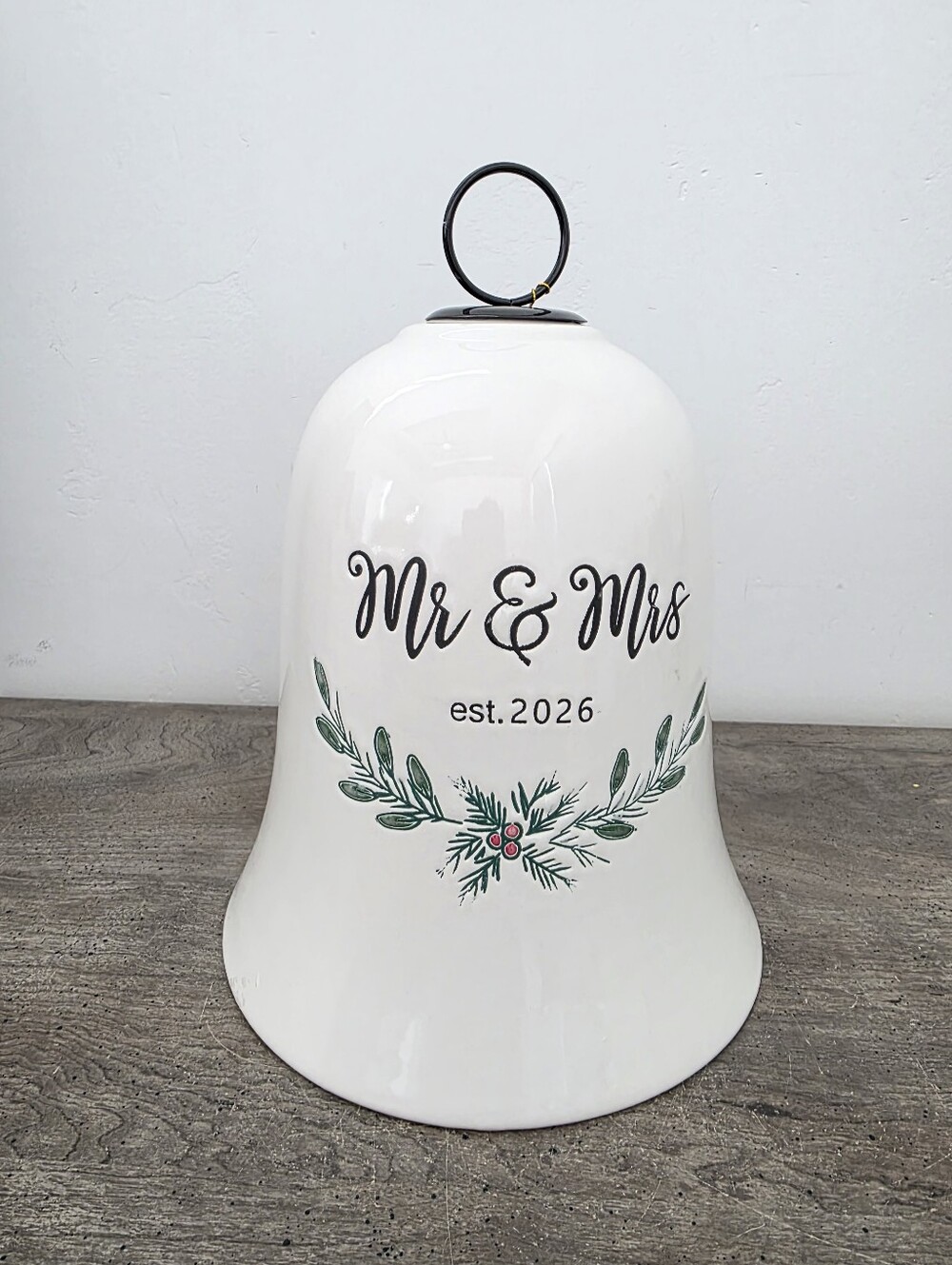 Brand New Martha Stewart Mr. & Mrs 2026 Ceramic Christmas Bell Ornament